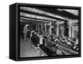 Miner Examining Load of Coal at Mouth of Pit-null-Framed Stretched Canvas