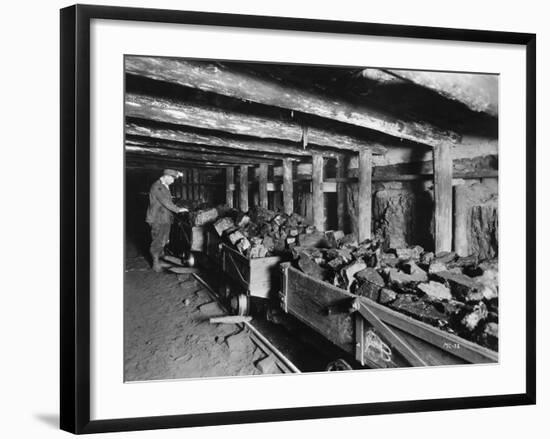 Miner Examining Load of Coal at Mouth of Pit-null-Framed Photographic Print