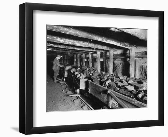 Miner Examining Load of Coal at Mouth of Pit-null-Framed Photographic Print