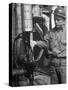 Miner Working at Oil Shale Refinery Mine-J^ R^ Eyerman-Stretched Canvas