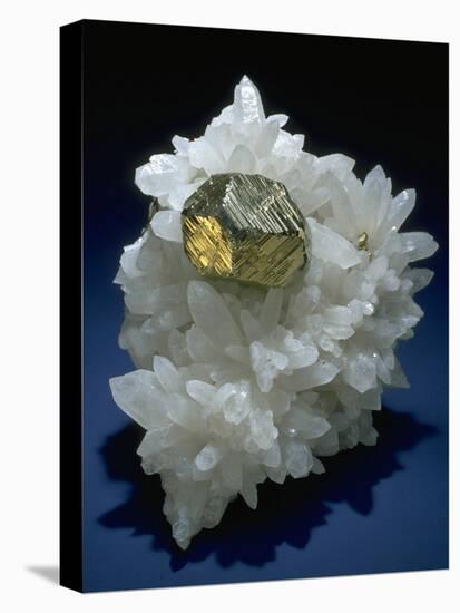 MineralCalendar: Pyrite on Quartz Crystals. Huanzala, Peru-null-Stretched Canvas