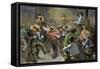 Miners' Ball during the California Gold Rush-null-Framed Stretched Canvas