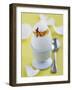 Miniature Footballer Taking the Lid off a Boiled Egg-Martina Schindler-Framed Photographic Print