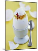 Miniature Footballer Taking the Lid off a Boiled Egg-Martina Schindler-Mounted Photographic Print