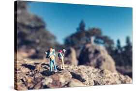 Miniature Hikers with Backpacks-Kirill_M-Stretched Canvas
