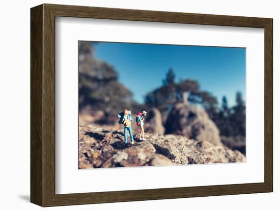 Miniature Hikers with Backpacks-Kirill_M-Framed Photographic Print