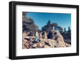 Miniature Hikers with Backpacks-Kirill_M-Framed Photographic Print