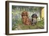 Miniature Long Haired Dachshunds Sitting in Bluebells-null-Framed Photographic Print