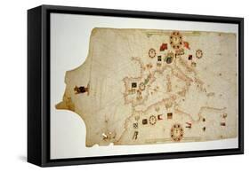 Miniature Nautical Map of the Central Mediterranean, 1560-Matteo Prunes-Framed Stretched Canvas