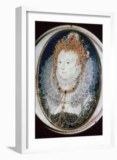 Miniature portrait of Queen Elizabeth I, 16th century-Nicholas Hilliard-Framed Giclee Print