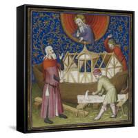 (miniature) the Building Of the Ark. God Watching From Above. Carpenters Working On the Ark-Boucicaut workshop-Framed Stretched Canvas