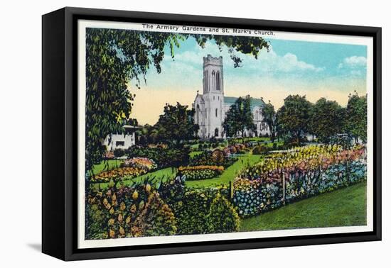 Minneapolis, Minnesota - Exterior View of St. Mark's Church from the Armory Gardens-Lantern Press-Framed Stretched Canvas