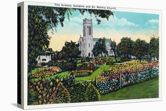 Minneapolis, Minnesota - Exterior View of St. Mark's Church from the Armory Gardens-Lantern Press-Stretched Canvas