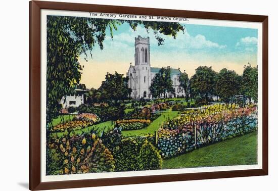 Minneapolis, Minnesota - Exterior View of St. Mark's Church from the Armory Gardens-Lantern Press-Framed Art Print