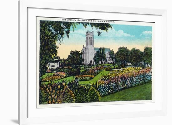 Minneapolis, Minnesota - Exterior View of St. Mark's Church from the Armory Gardens-Lantern Press-Framed Premium Giclee Print