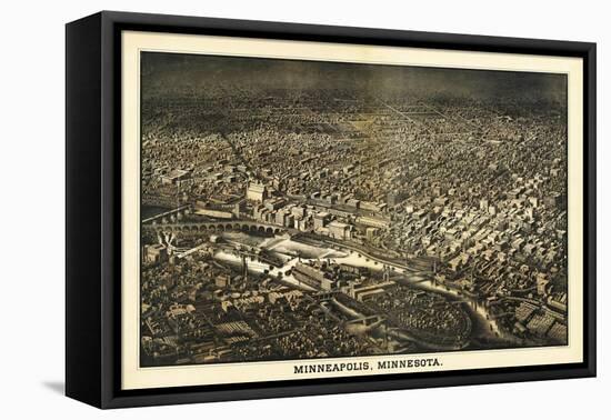 Minneapolis, Minnesota - Panoramic Map-Lantern Press-Framed Stretched Canvas