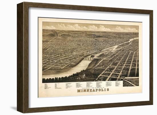 Minneapolis, Minnesota - Panoramic Map-Lantern Press-Framed Art Print
