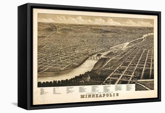 Minneapolis, Minnesota - Panoramic Map-Lantern Press-Framed Stretched Canvas