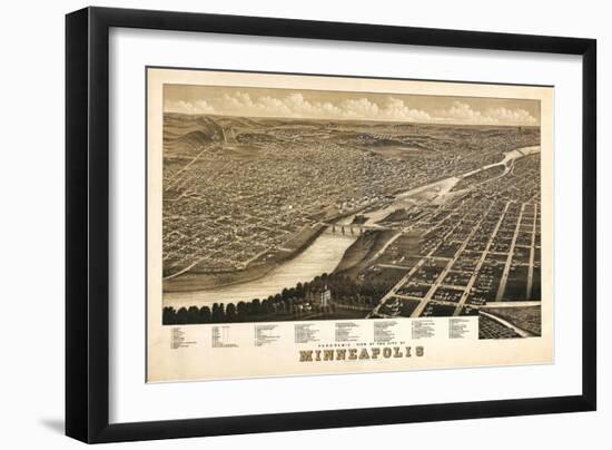 Minneapolis, Minnesota - Panoramic Map-Lantern Press-Framed Premium Giclee Print