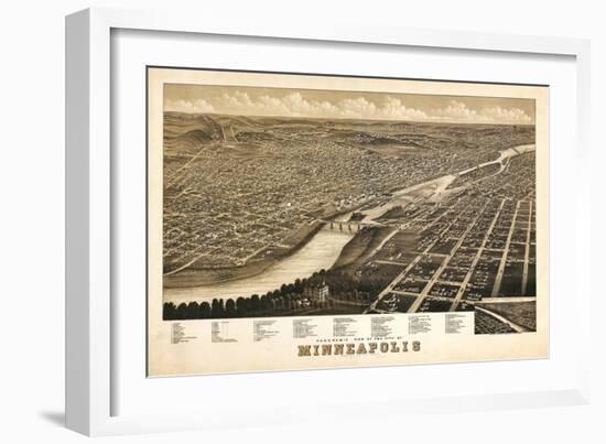 Minneapolis, Minnesota - Panoramic Map-Lantern Press-Framed Premium Giclee Print