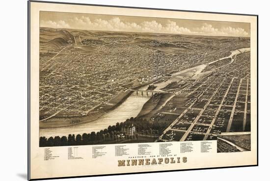 Minneapolis, Minnesota - Panoramic Map-Lantern Press-Mounted Premium Giclee Print