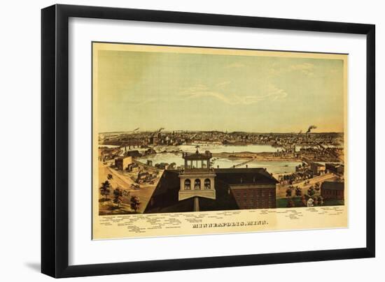 Minneapolis, Minnesota - Panoramic Map-Lantern Press-Framed Art Print