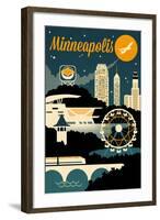 Minneapolis, Minnesota - Retro Skyline - Lantern Press Artwork-Lantern Press-Framed Art Print