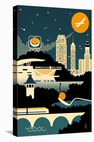 Minneapolis, Minnesota - Retro Skyline (no text)-Lantern Press-Stretched Canvas
