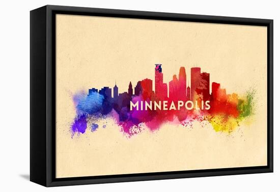 Minneapolis, Minnesota - Skyline Abstract-Lantern Press-Framed Stretched Canvas