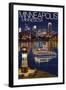 Minneapolis, Minnesota - Skyline at Night-Lantern Press-Framed Art Print