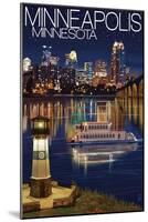 Minneapolis, Minnesota - Skyline at Night-Lantern Press-Mounted Art Print