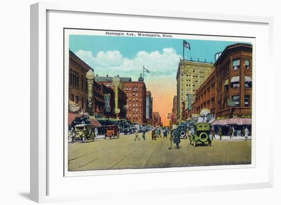 Minneapolis, Minnesota - View Down Hennepin Avenue-Lantern Press-Framed Art Print