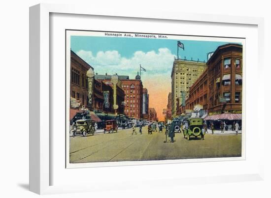 Minneapolis, Minnesota - View Down Hennepin Avenue-Lantern Press-Framed Art Print
