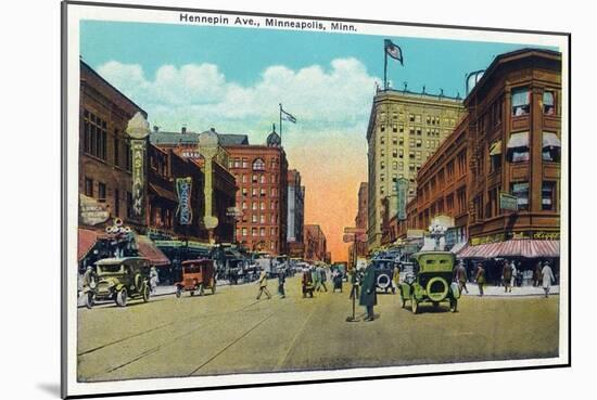 Minneapolis, Minnesota - View Down Hennepin Avenue-Lantern Press-Mounted Art Print