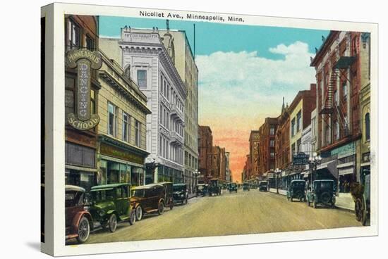 Minneapolis, Minnesota - View Down Nicollet Avenue-Lantern Press-Stretched Canvas