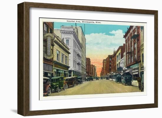 Minneapolis, Minnesota - View Down Nicollet Avenue-Lantern Press-Framed Art Print