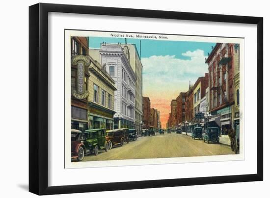 Minneapolis, Minnesota - View Down Nicollet Avenue-Lantern Press-Framed Art Print