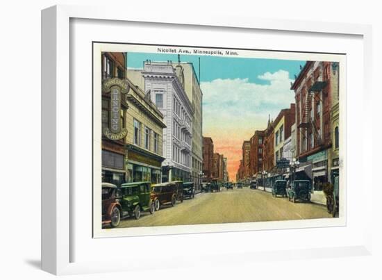 Minneapolis, Minnesota - View Down Nicollet Avenue-Lantern Press-Framed Art Print