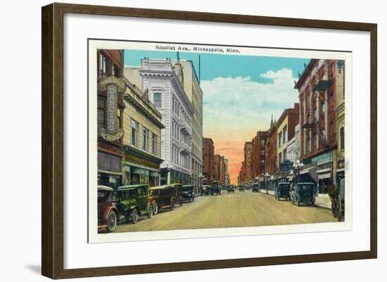 Minneapolis, Minnesota - View Down Nicollet Avenue-Lantern Press-Framed Art Print