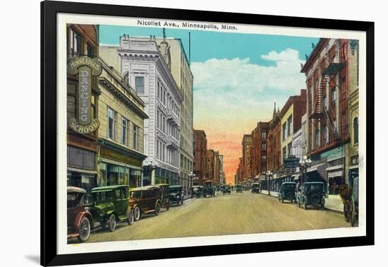 Minneapolis, Minnesota - View Down Nicollet Avenue-Lantern Press-Framed Art Print