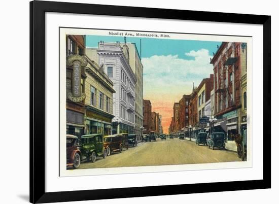 Minneapolis, Minnesota - View Down Nicollet Avenue-Lantern Press-Framed Art Print