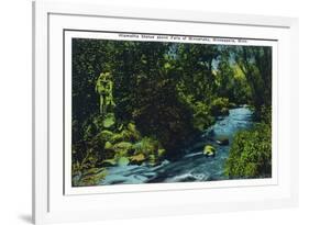 Minneapolis, Minnesota - View of the Hiawatha Statue Above Falls of Minnehaha-Lantern Press-Framed Art Print