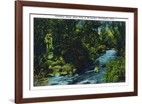 Minneapolis, Minnesota - View of the Hiawatha Statue Above Falls of Minnehaha-Lantern Press-Framed Art Print