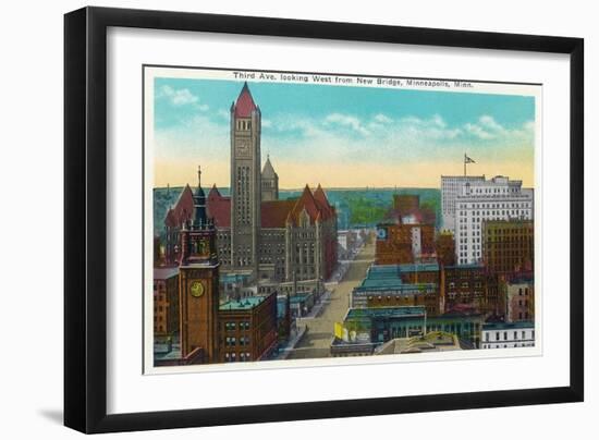 Minneapolis, Minnesota - Western View from New Bridge of Third Avenue-Lantern Press-Framed Art Print