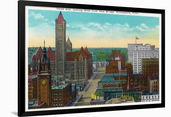 Minneapolis, Minnesota - Western View from New Bridge of Third Avenue-Lantern Press-Framed Art Print