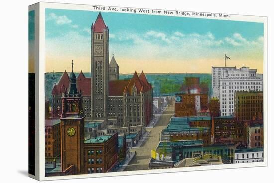 Minneapolis, Minnesota - Western View from New Bridge of Third Avenue-Lantern Press-Stretched Canvas