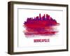 Minneapolis Skyline Brush Stroke - Red-NaxArt-Framed Art Print