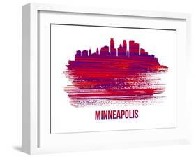 Minneapolis Skyline Brush Stroke - Red-NaxArt-Framed Art Print