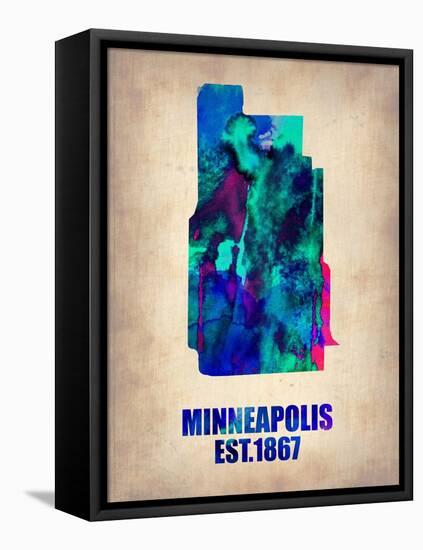 Minneapolis Watercolor Map-NaxArt-Framed Stretched Canvas