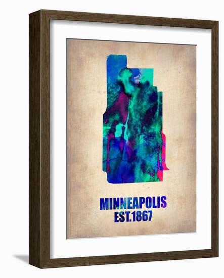 Minneapolis Watercolor Map-NaxArt-Framed Art Print